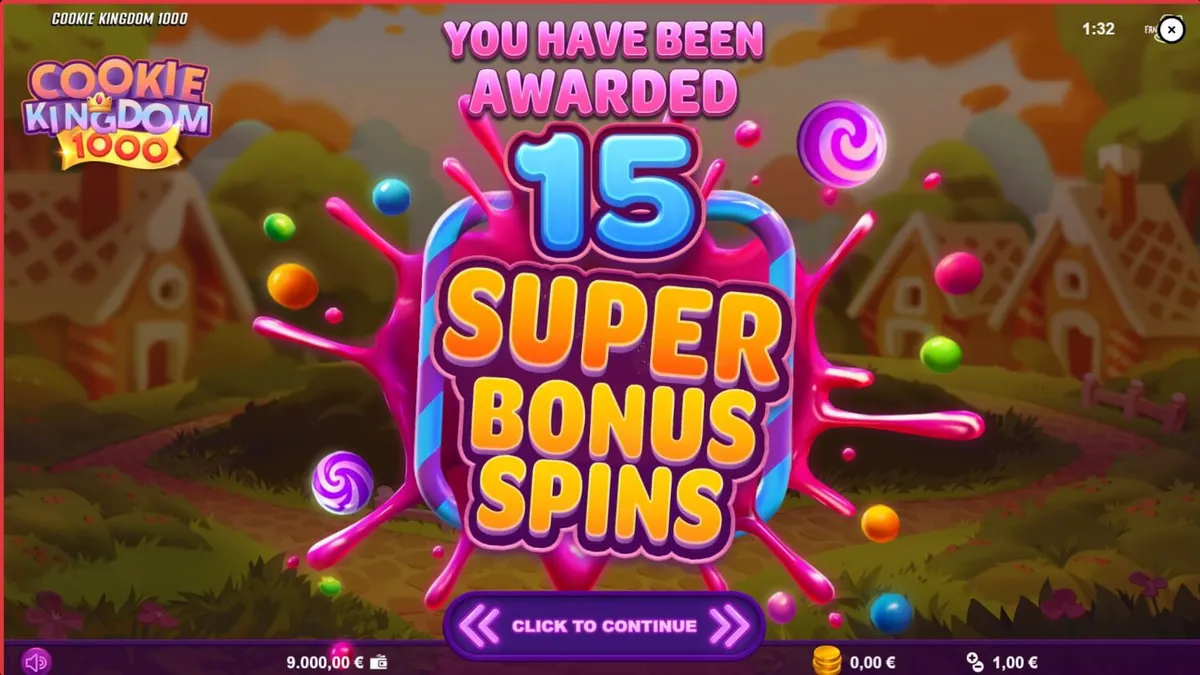 Tampilan visual permainan slot Cookie Kingdom 1000 dengan tema permen dan karakter beruang