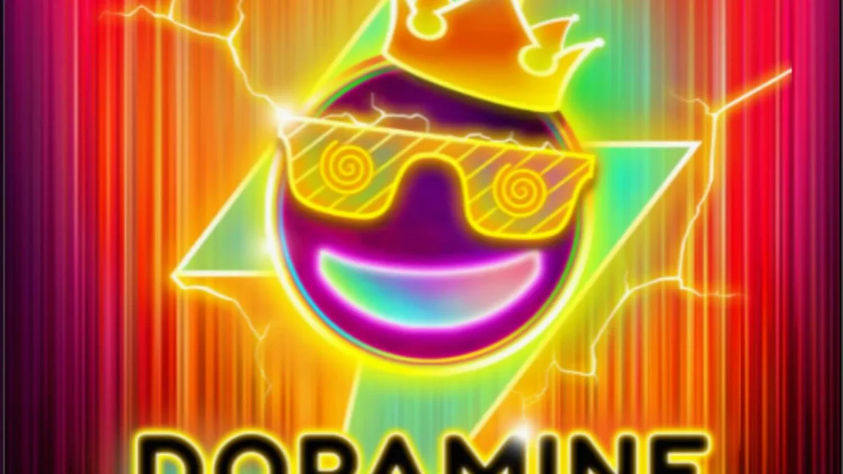 Tampilan layar neon futuristik pada slot Dopamine Rush Dice