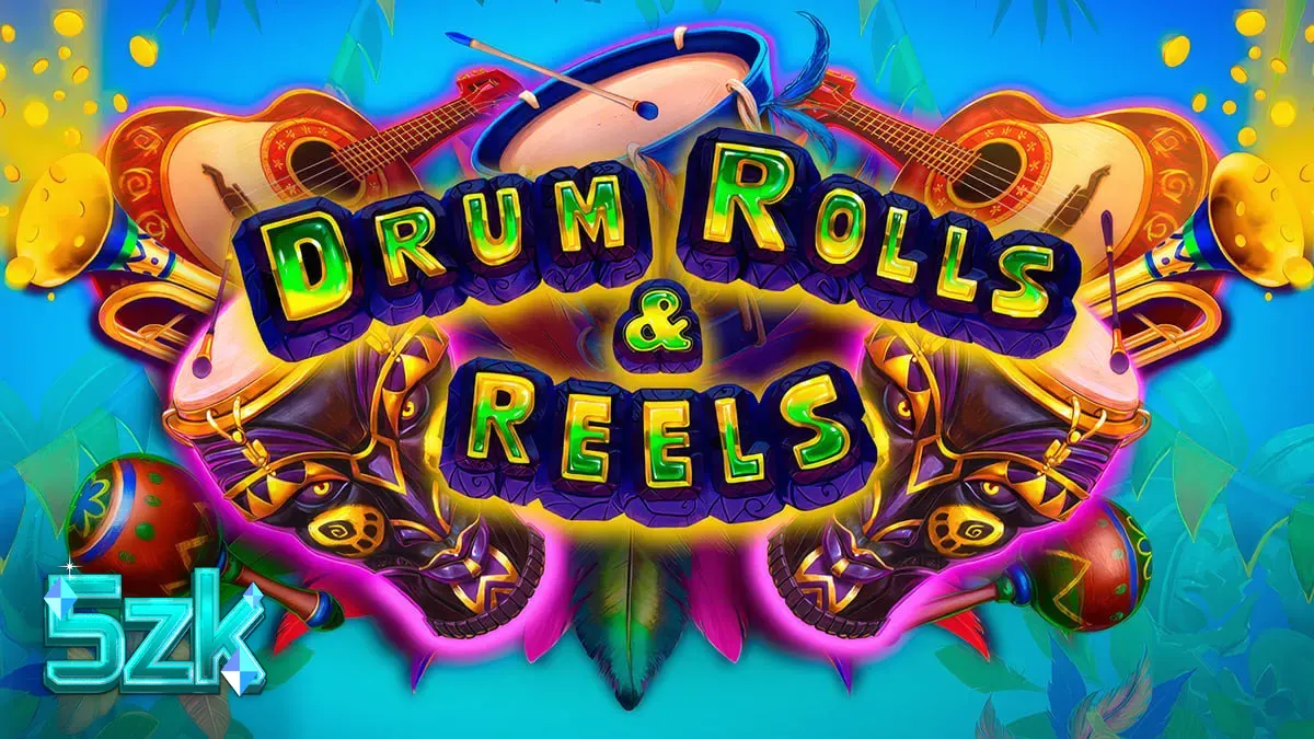 Tampilan visual slot Drum Rolls & Reels yang penuh warna dengan tema karnaval Brasil.